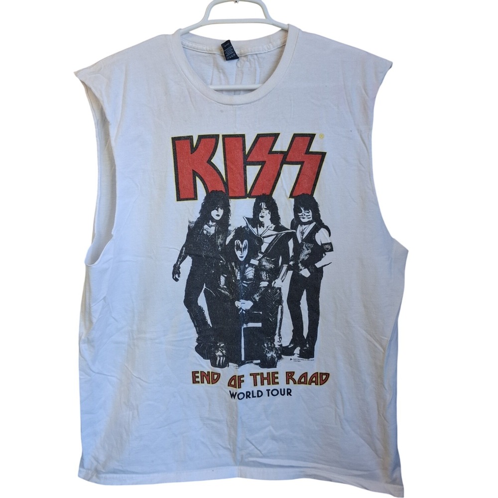 Kiss‎ End of the Road Tour Tshirt XL Cut Sleeves White Preowned